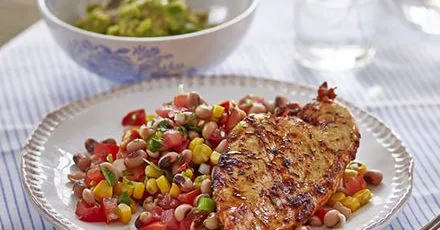 Cajun grilled chicken with lime black-eyed bean salad & guacamole