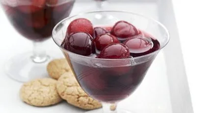Cherries in rosé wine & vanilla syrup