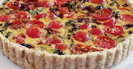 Cherry tomato, thyme & bacon flan