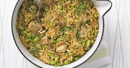 Chicken pilaf with dill & pine nuts