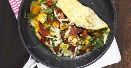 Chorizo, potato & cheese omelette