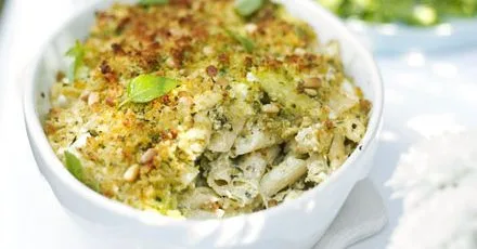Courgette & basil pasta with pesto crumbs