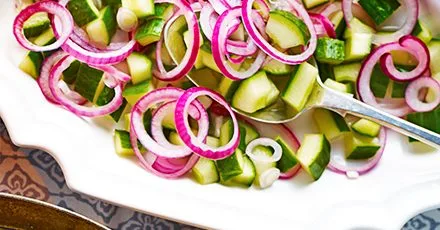 Cucumber salad with pickled red onions