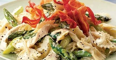 Фарфелле з куркою, спаржею та панчетто
