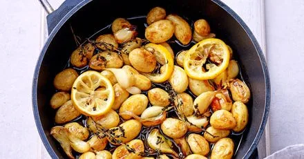 Garlic & lemon thyme poached potatoes