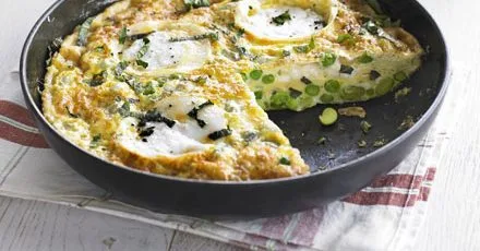 Goat's cheese, pea & bean frittata