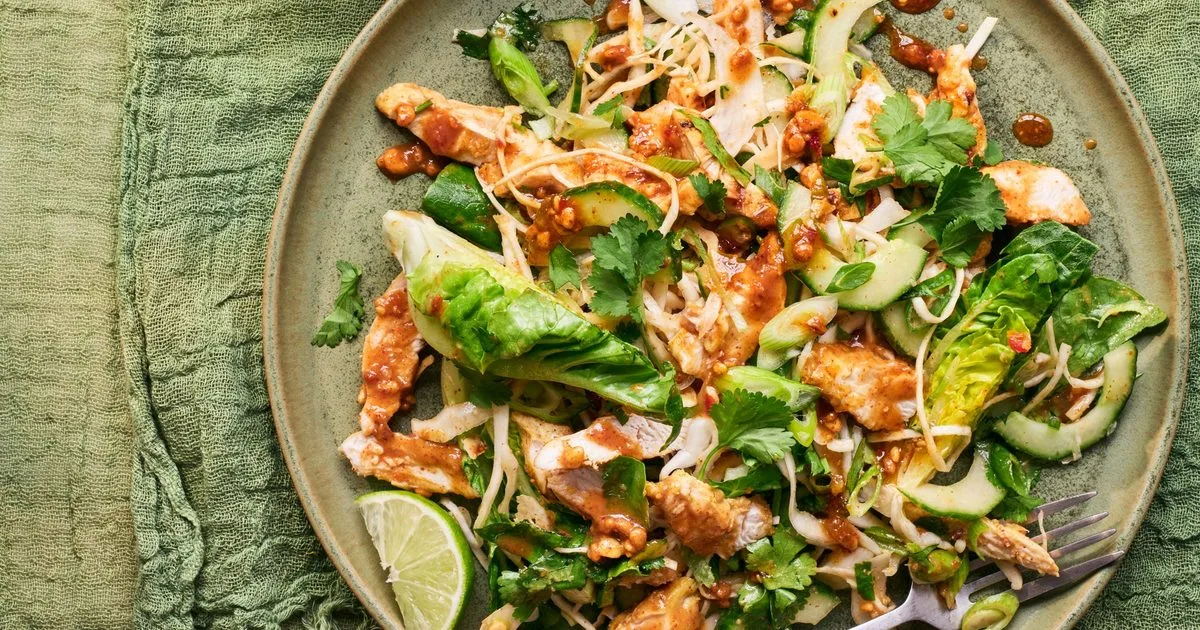 Griddled chicken satay salad