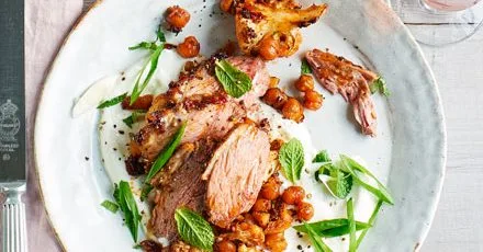 Harissa lamb with labneh & chickpeas