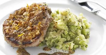 Honey mustard lamb with crushed potatoes
