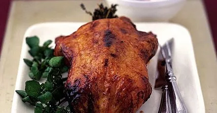 Honey-roasted duck with creamed cauliflower