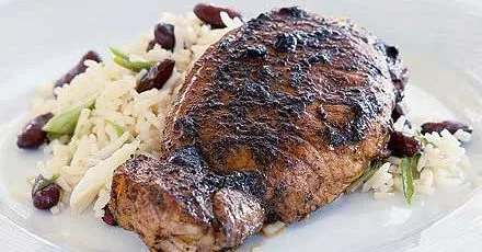 Jerk pork with rice & beans