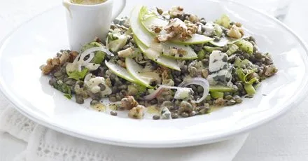 Lentil, walnut & apple salad with blue cheese