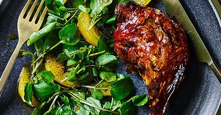Maple-glazed duck with orange & watercress