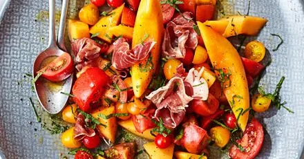 Minted melon, tomato & prosciutto salad