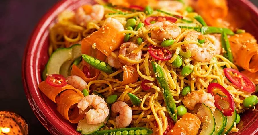 Miso & ginger prawn noodle salad