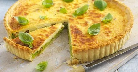 Pea, bean & bacon tart