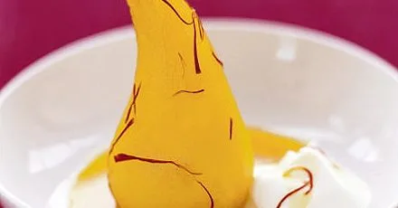 Poached saffron pears