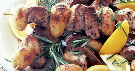 Pork, lemon & potato kebabs
