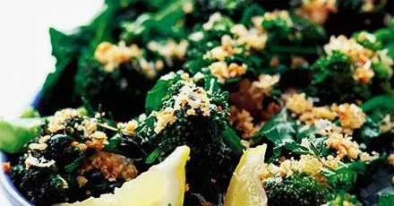 Purple sprouting broccoli with Parmesan & herbed crumbs