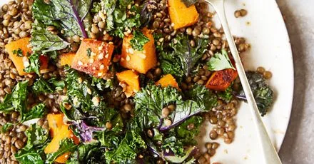 Puy lentils, squash & kale