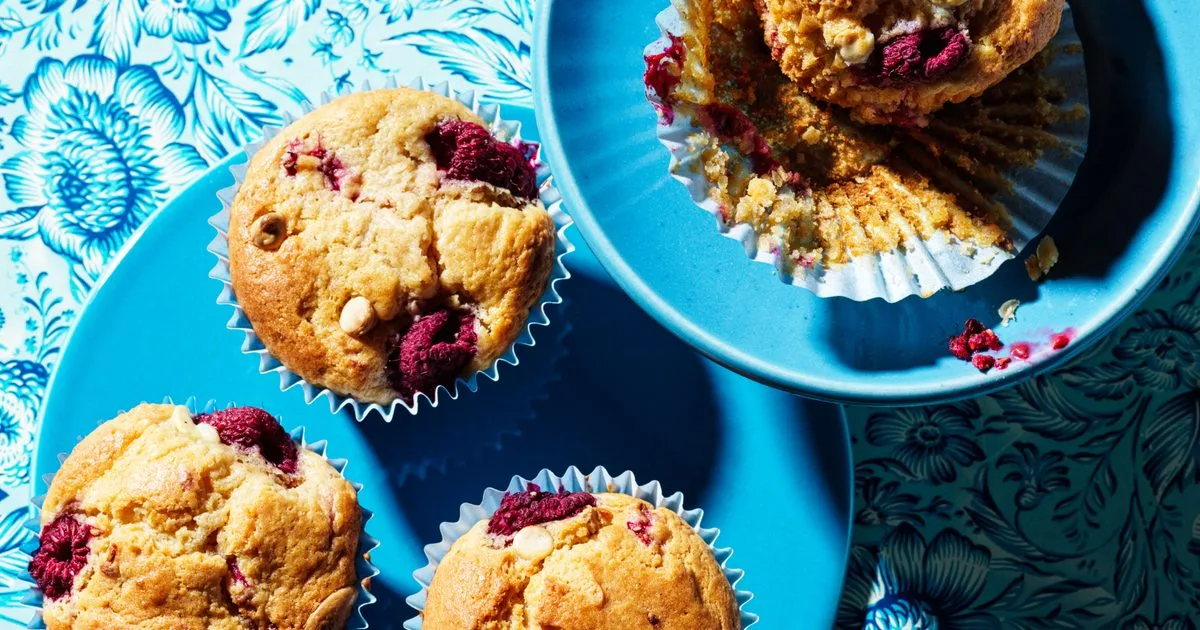 Raspberry & white chocolate muffins