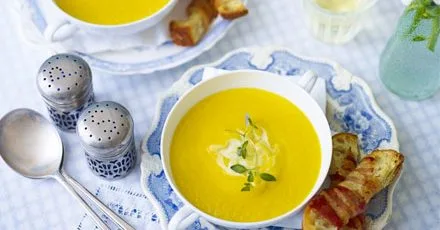 Roast carrot soup with pancetta croutons