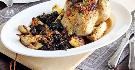 Roast chicken with wild mushrooms & garlic butter