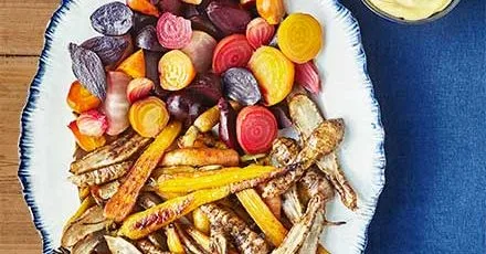 Roasted winter vegetables with smoked mayo