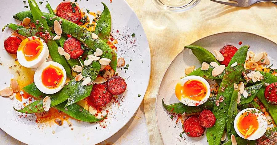 Runner beans, chorizo & almonds