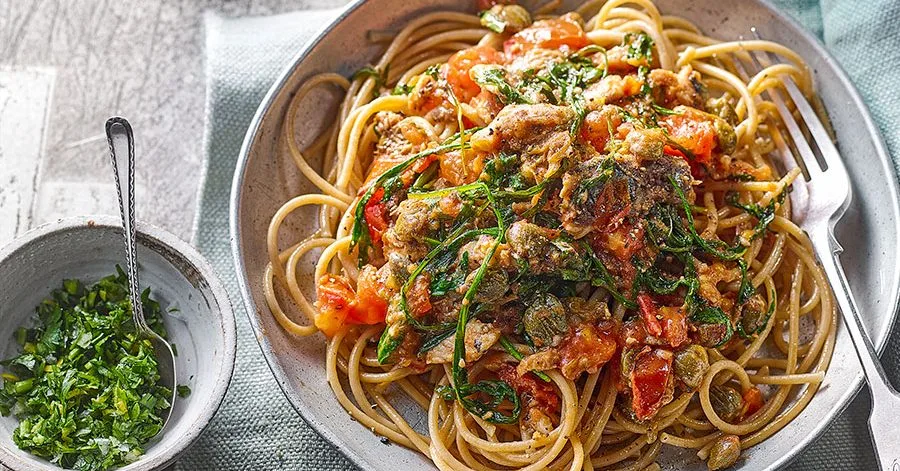 Sardine tomato pasta with gremolata