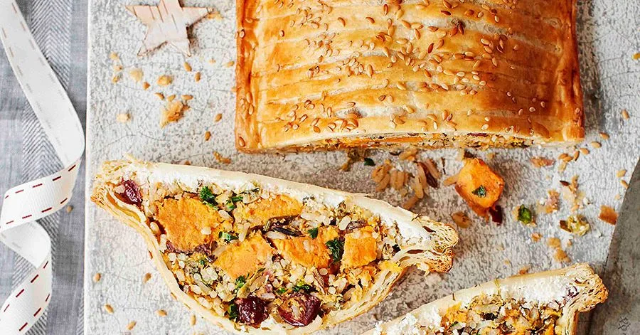 Scandi goat's cheese & sweet potato coulibiac