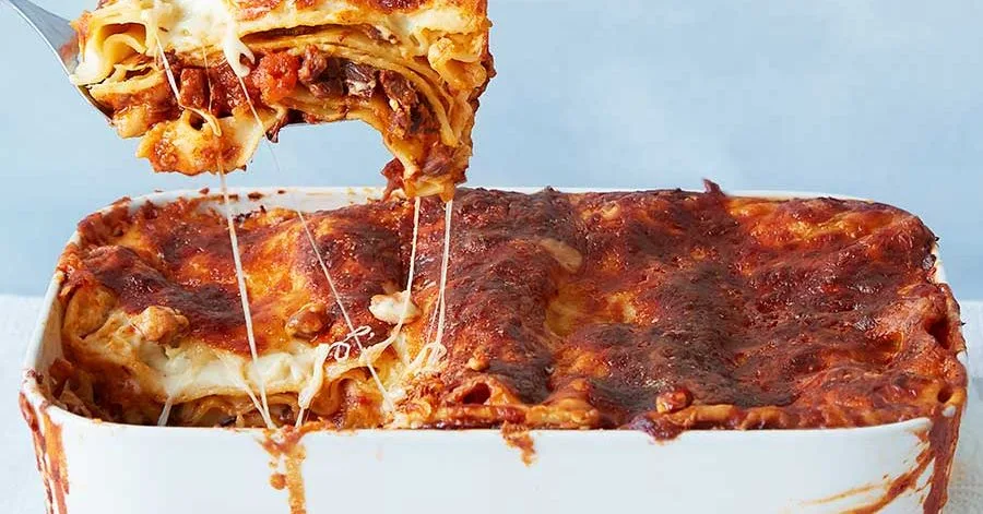 Slow-cooked chunky beef lasagne
