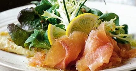 Smoked wild Irish salmon with chive pancakes