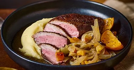 Spiced duck breasts with sticky clementine sauce