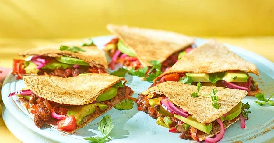Spicy bean & avocado quesadillas