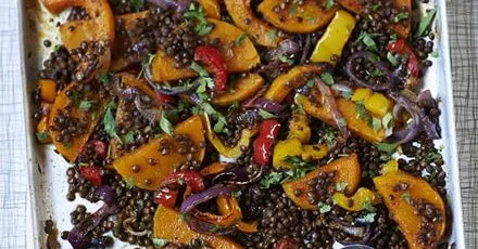 Spicy roast veg & lentils