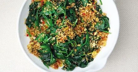 Spinach with chilli & lemon crumbs
