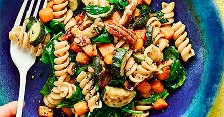 Squash & spinach fusilli with pecans
