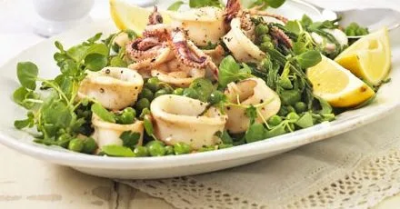 Squid, samphire & pea salad