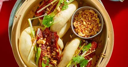 Sticky pork belly bao buns