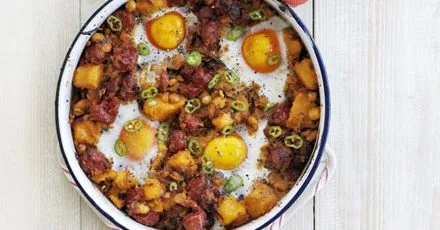 Sweet potato, chickpea & chorizo hash