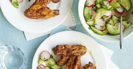 Sweet & spicy wings with summer slaw