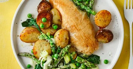 Tarragon roast chicken with summer greens
