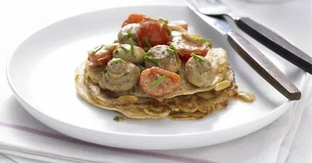 Vegan tomato & mushroom pancakes